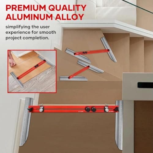 Saker Stair Tread Template Tool - Upgrade Stair Measuring Jig (Red, 1 Set)