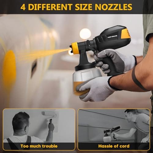 Dewalt 20V Brushless Cordless Paint Sprayer, 150 Din/s, 4 Nozzles, 1000ml/min Flow Rate