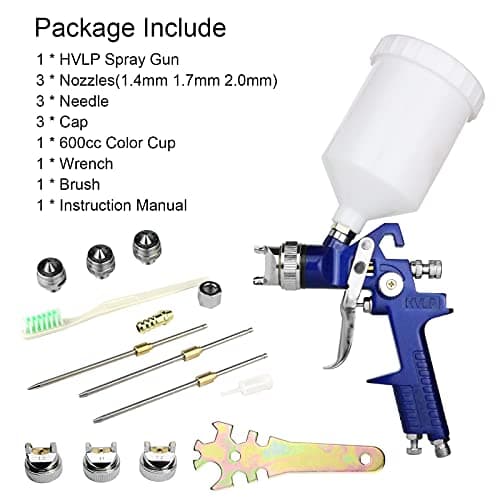 HVLP Spray Gun Kit with 1.4mm, 1.7mm, 2.0mm Nozzles for Car & Furniture Painting