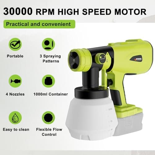 Ryobi 18V Cordless HVLP Paint Sprayer, 1000ML Container, Ceiling, Fence, Cabinet Paint