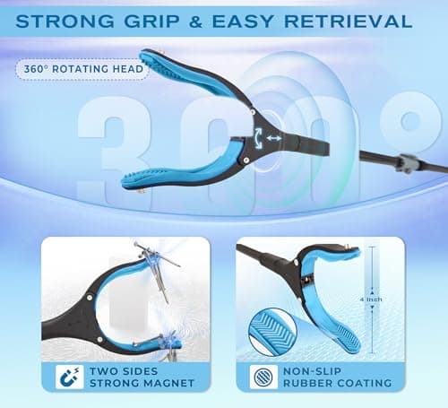 Saker 3Pack 44" Grabber Reacher & 32" Dressing Stick for Seniors(Blue)