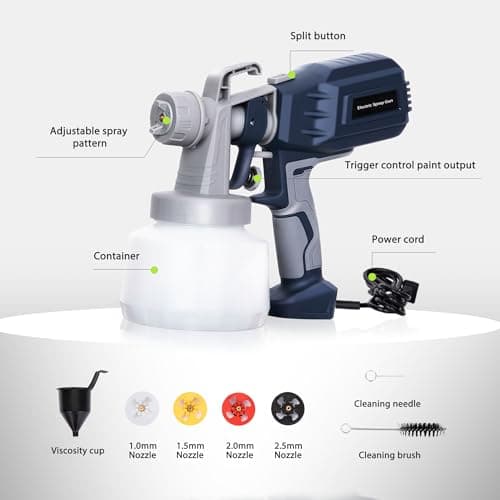 HVLP Electric Paint Sprayer with 4 Copper Nozzles for Home & Professional Use