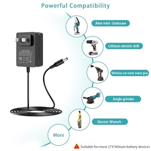 21V 1A Mini Chainsaw Battery Charger, Compatible with Aker/Saker/Seyvum/O-Conn