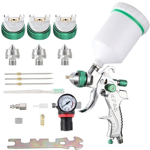 Professional HVLP Spray Gun Set with 1.4, 1.7, 2.0mm Nozzles & Gauge for Auto Paint (20oz/600cc)