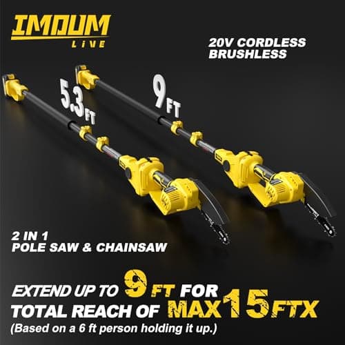 Cordless Pole Saw & Mini Chainsaw, 21V 3.0Ah Battery Powered 6 Inch Electric Pole Chainsaw, 6.6 LB Lightweight, 15.2-Foot MAX Reach Pole Saw