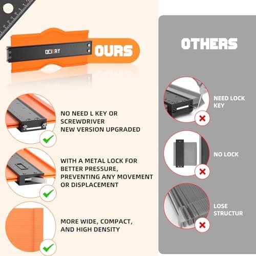 Adjustable 10" Lock Contour Gauge, Woodworking Tool, Gifts for Men (Orange)