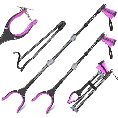Saker 3Pack 44" Grabber Reacher & 32" Dressing Stick for Seniors(Blue)