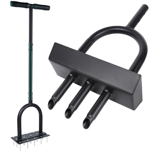YOFIT 3-in-1 Manual Lawn Aerator with Spikes and Soil Tray