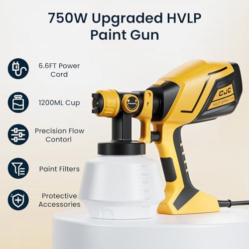 6.6FT HVLP Paint Sprayer, 750W High Power, 6 Copper Nozzles, 3 Spray Patterns, Perfect for House Painting, Furniture, Ca