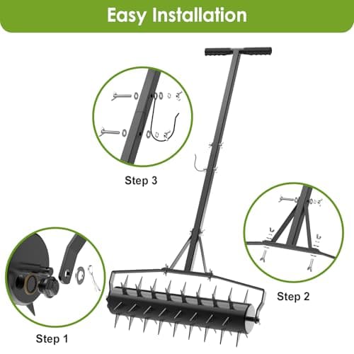 Seeutek 18-Inch Heavy Duty Lawn Aerator, 3-Height Adjustable Spikeserd Garden Tool
