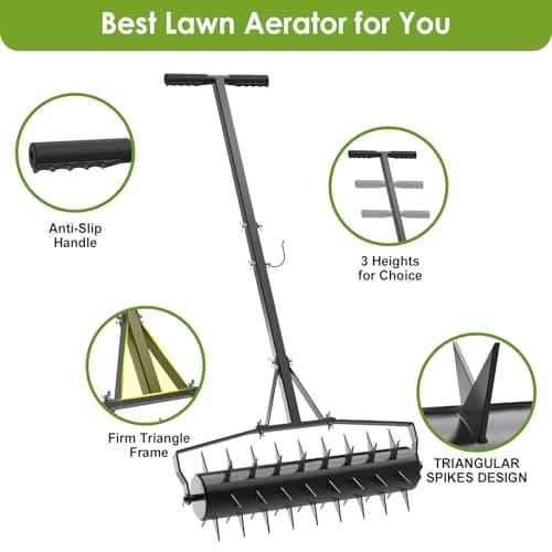 Seeutek 18-Inch Heavy Duty Lawn Aerator, 3-Height Adjustable Spikeserd Garden Tool