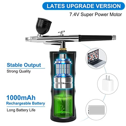 Portable Airbrush Kit with Upgraded Cordless Air Brush Gun