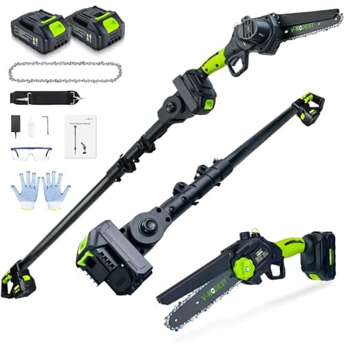 2-in-1 Cordless Pole Saw, 6.5lb Auto-Oiling Chainsaw, 15 FT Extension Pole, 2×21V Batteries