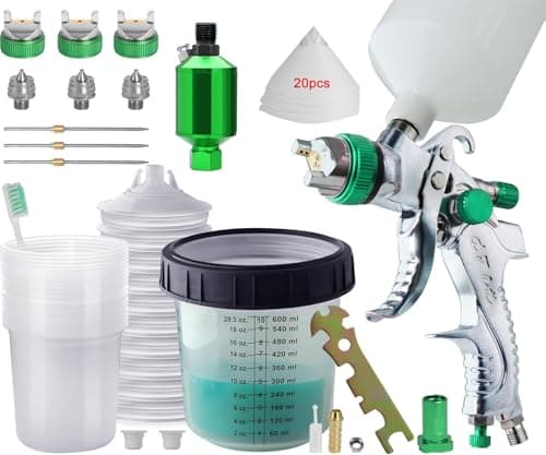 Green HVLP Paint Sprayer with Nozzles & Mixing Cups for Automotive and House Painting