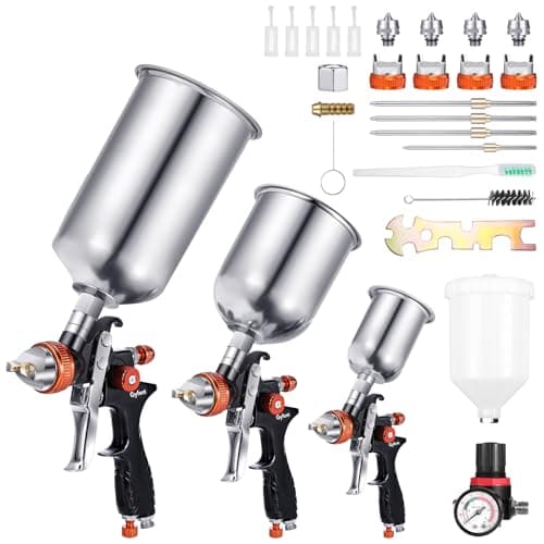 HVLP Spray Paint Gun Set with 3 Nozzles & 4 Kettles for Car & Furniture Painting