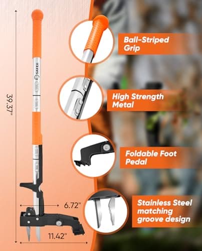 Saker Weed Puller Tool Stand, Heavy Duty, Long Handle, Stainless Steel Claws