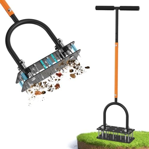 Black + Orange Manual Lawn Aerator with 15 Spikes & Adjustable Handle