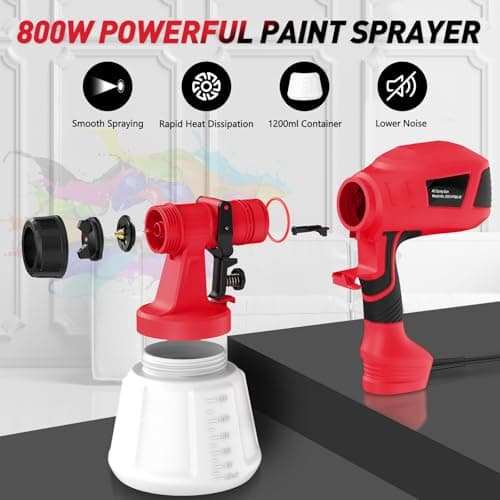 800W HVLP Paint Sprayer Gun for House Painting with 5 Nozzles & 3 Patterns