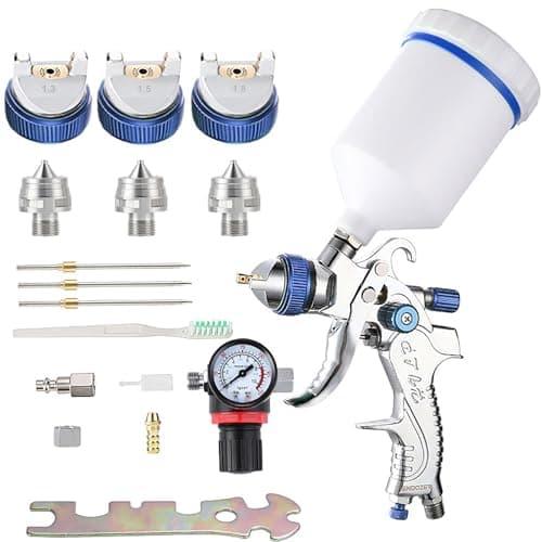 Professional HVLP Spray Gun Set with 1.4, 1.7, 2.0mm Nozzles & Gauge for Auto Paint (20oz/600cc)