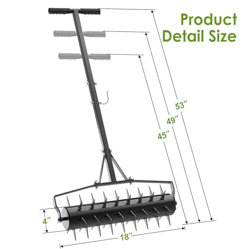 Seeutek 18-Inch Heavy Duty Lawn Aerator, 3-Height Adjustable Spikeserd Garden Tool