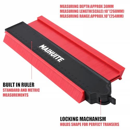 10" Adjustable Lock Contour Duplication Gauge, Precise Irregular Tracing Tool for DIY Handymen, Construction (RED)
