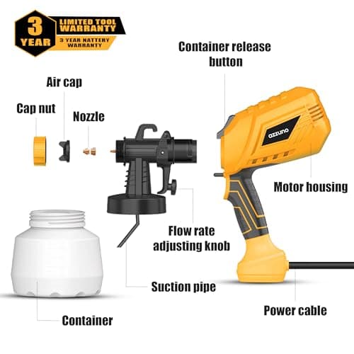 AZZUNO 1000W HVLP Paint Sprayer, 4 Nozzles, 41 Fl Oz Container