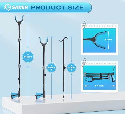 Saker 3Pack 44" Grabber Reacher & 32" Dressing Stick for Seniors(Blue)