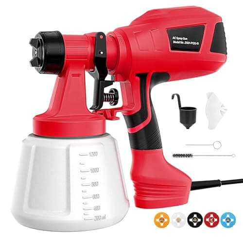 800W HVLP Paint Sprayer Gun for House Painting with 5 Nozzles & 3 Patterns