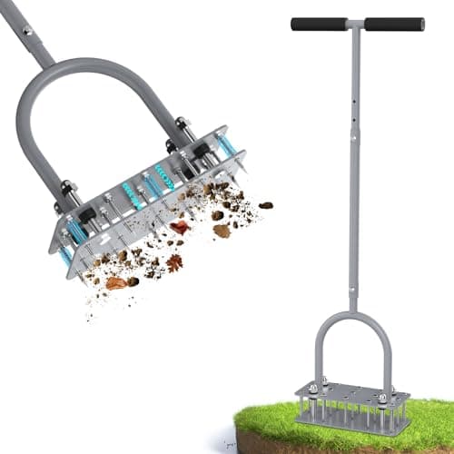 Black + Orange Manual Lawn Aerator with 15 Spikes & Adjustable Handle
