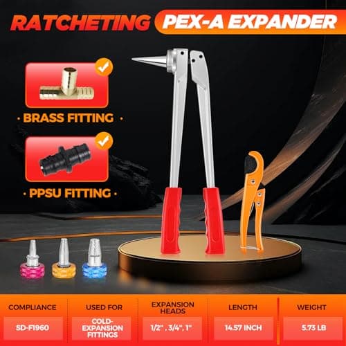 Saker SD-F1960 PEX-A Expansion Tool Kit | Manual 1/2" to 1" Expansion Heads