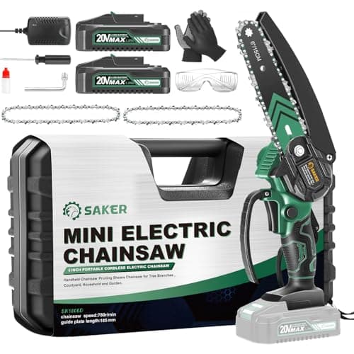 Saker 20V Cordless 6 Inch Portable Electric Chainsaw, 2PCS Batteries, for Tree Branches, Courtyard, and Garden
