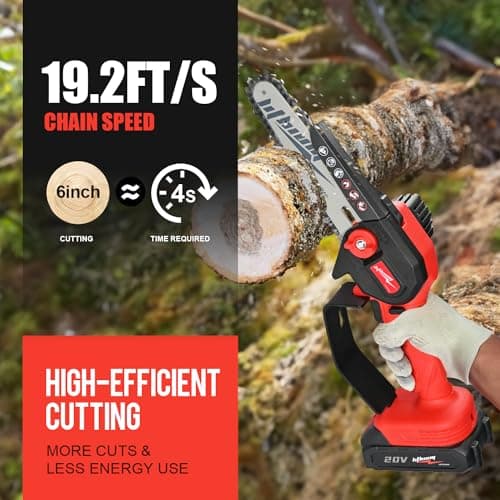 Mini Cordless Electric Chainsaw, 6" Portable Handheld for Wood Cutting & Trimming-Battery Powered