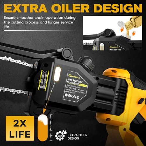 6 Inch Mini Chainsaw Adjustable Angle Portable Electric Chainsaw Cordless with Oil Filling Port for Gardens Carpentry and Tree Branches
| Portable Electric Chainsaw Cordless 6 Inch Mini Chainsaw Adjustable Angle Support Left and Right Hand Use for G