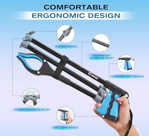 Saker 3Pack 44" Grabber Reacher & 32" Dressing Stick for Seniors(Blue)
