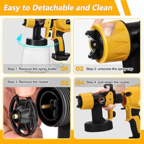 Cordless Paint Sprayer for DeWalt 20V MAX Battery, HVLP Spray Gun with 4 Nozzles and 3 Patterns, for House Painting, Interior and Exterior, Walls, Fence