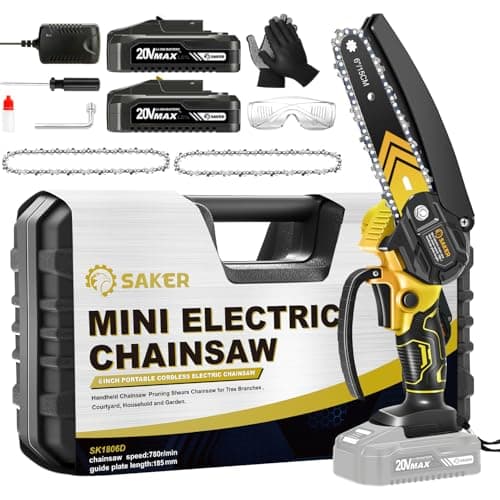 Saker 20V Cordless 6 Inch Portable Electric Chainsaw, 2PCS Batteries, for Tree Branches, Courtyard, and Garden