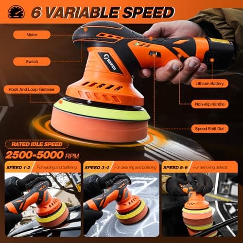 Saker 6 Inch Cordless Buffer Polisher for Car Detailing