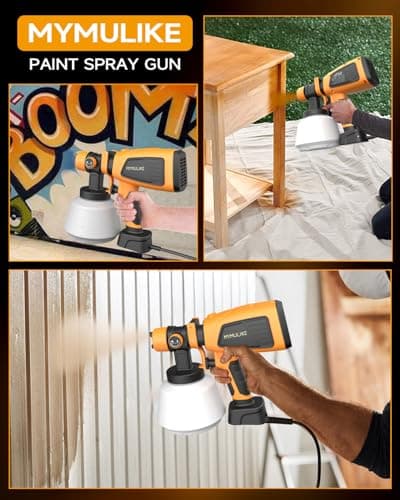 700W Power Electric Paint Sprayer, 1000ml Capacity, 5 Nozzles, 3 Patterns, Yellow
