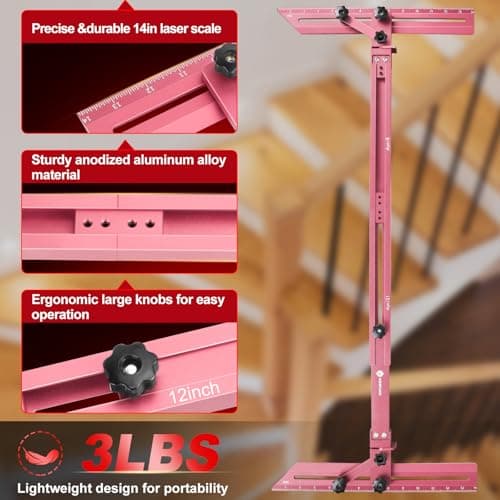 Stair Tread Template Tool with Angled Brace & Flip-Stop, 16.7" to 62.6" Adjustable Length