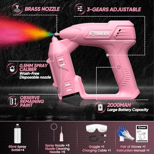 Saker Non-Clogging Cordless Paint Sprayer Gun with Spray Bottles for Cars