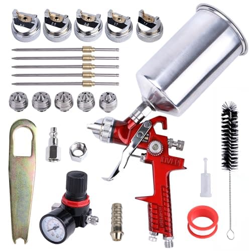 Automotive Gravity Feed Paint Gun Kit, 5 Nozzles 1.4mm-3.0mm, 1000cc Aluminum Cup