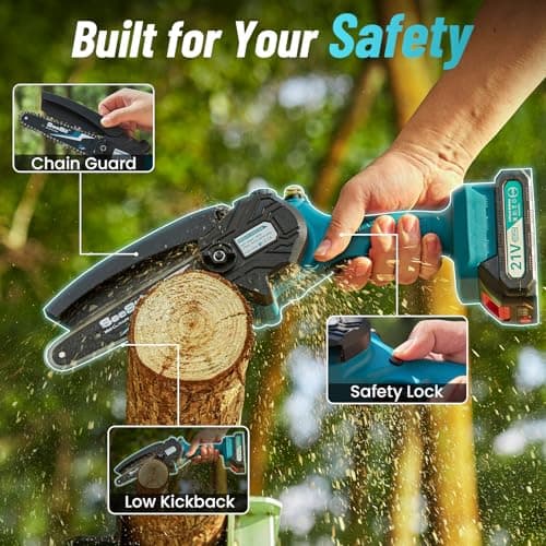 Seesii CH600+ 6" Cordless Chainsaw, 2x2000mAh Batteries & Oiler System