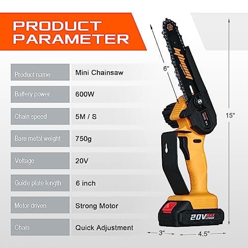 2-Battery Mini Electric Chainsaw 6-Inch Portable for Wood Cutting