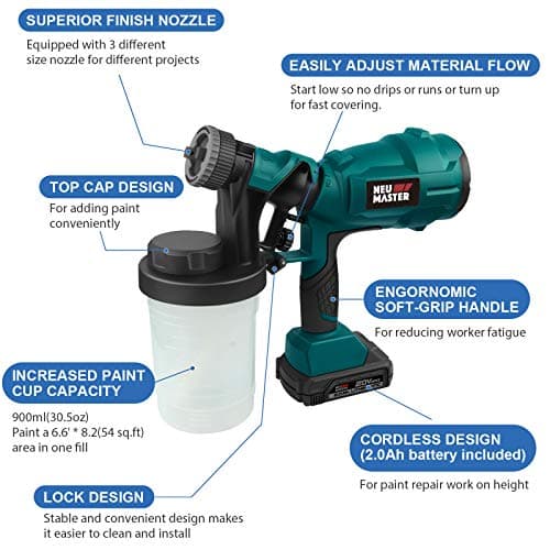 Cordless Paint Sprayer with 3 Spray Patterns and Adjustable Valve Knob