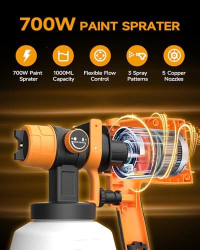 700W Power Electric Paint Sprayer, 1000ml Capacity, 5 Nozzles, 3 Patterns, Yellow