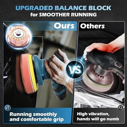 Saker 6" Cordless Car Buffer Polisher Kit, 2x2000mAh Batteries, 6 Speed Settings, 16 Attachments