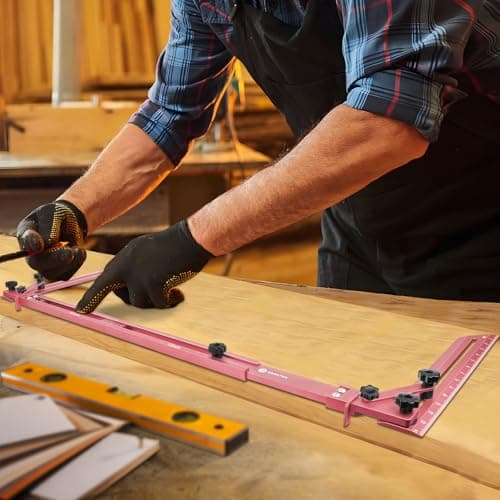 Stair Tread Template Tool with Angled Brace & Flip-Stop, 16.7" to 62.6" Adjustable Length