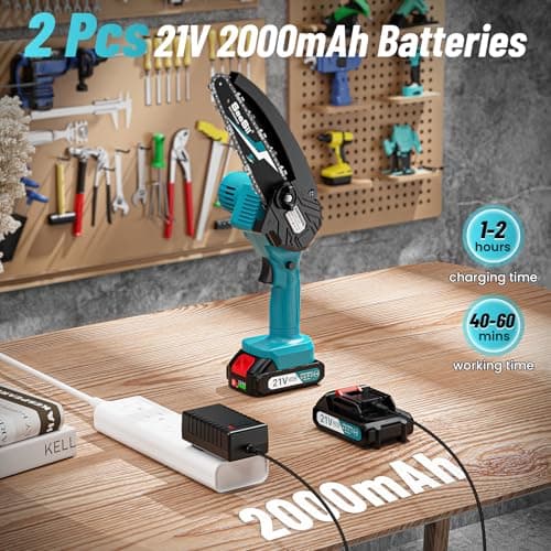 Seesii CH600+ 6" Cordless Chainsaw, 2x2000mAh Batteries & Oiler System