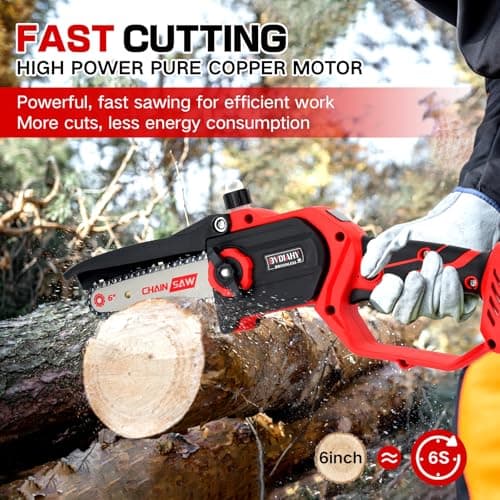 Cordless 6 Inch Electric Mini Chainsaw, Battery Powered Saw for Wood/Trees, Gift for Men Dad Husband