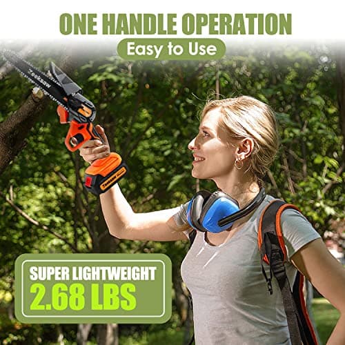 Cordless 6 Inch Mini Chainsaw, 2x Battery Power - Garden & Yard Tool